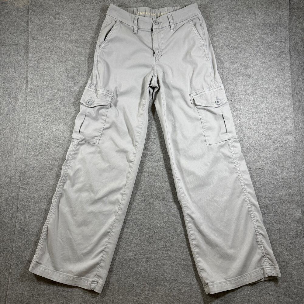 American Eagle Cargo Pants Womens 000 Gray Mid Rise Baggy Wide Leg Y2K Stretch